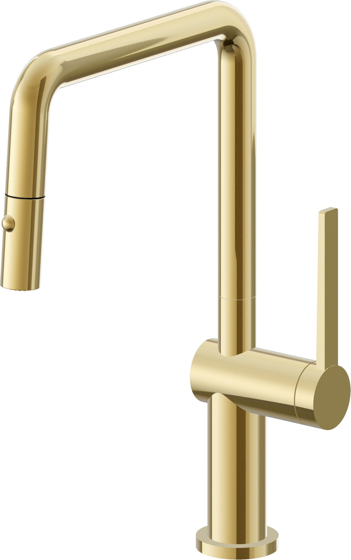California Faucets La Spezia Llave de Cocina Extraible Contemporanea con Rociador de Boton - Pico Cuadruple - Oro Pulido de por Vida