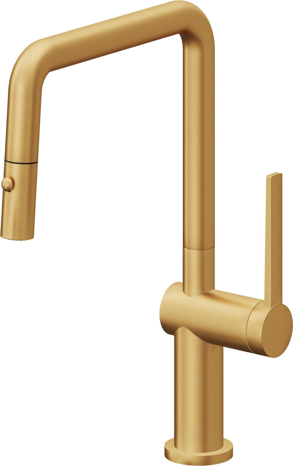 California Faucets La Spezia Llave de Cocina Extraible Contemporanea con Rociador de Boton - Pico Cuadruple - Oro Satinado de por Vida
