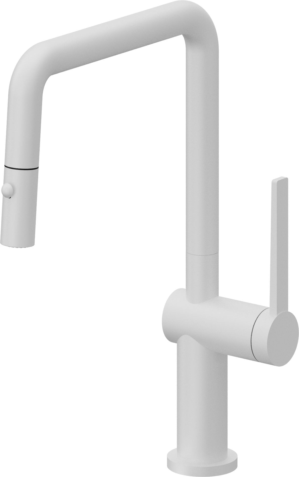 California Faucets La Spezia Llave de Cocina Extraible Contemporanea con Rociador de Boton - Pico Cuadruple - Blanco Mate