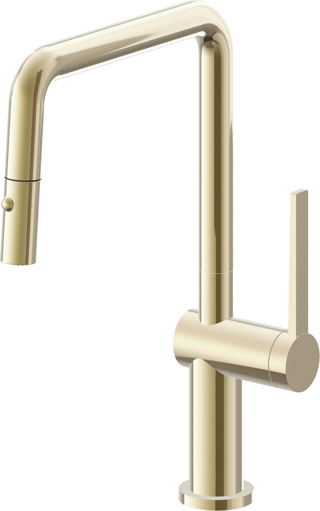 California Faucets La Spezia Llave de Cocina Extraible Contemporanea con Rociador de Boton - Pico Cuadruple - Latón Pulido
