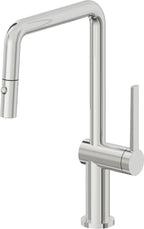 California Faucets La Spezia Llave de Cocina Extraible Contemporanea con Rociador de Boton - Pico Cuadruple - Cromo Pulido