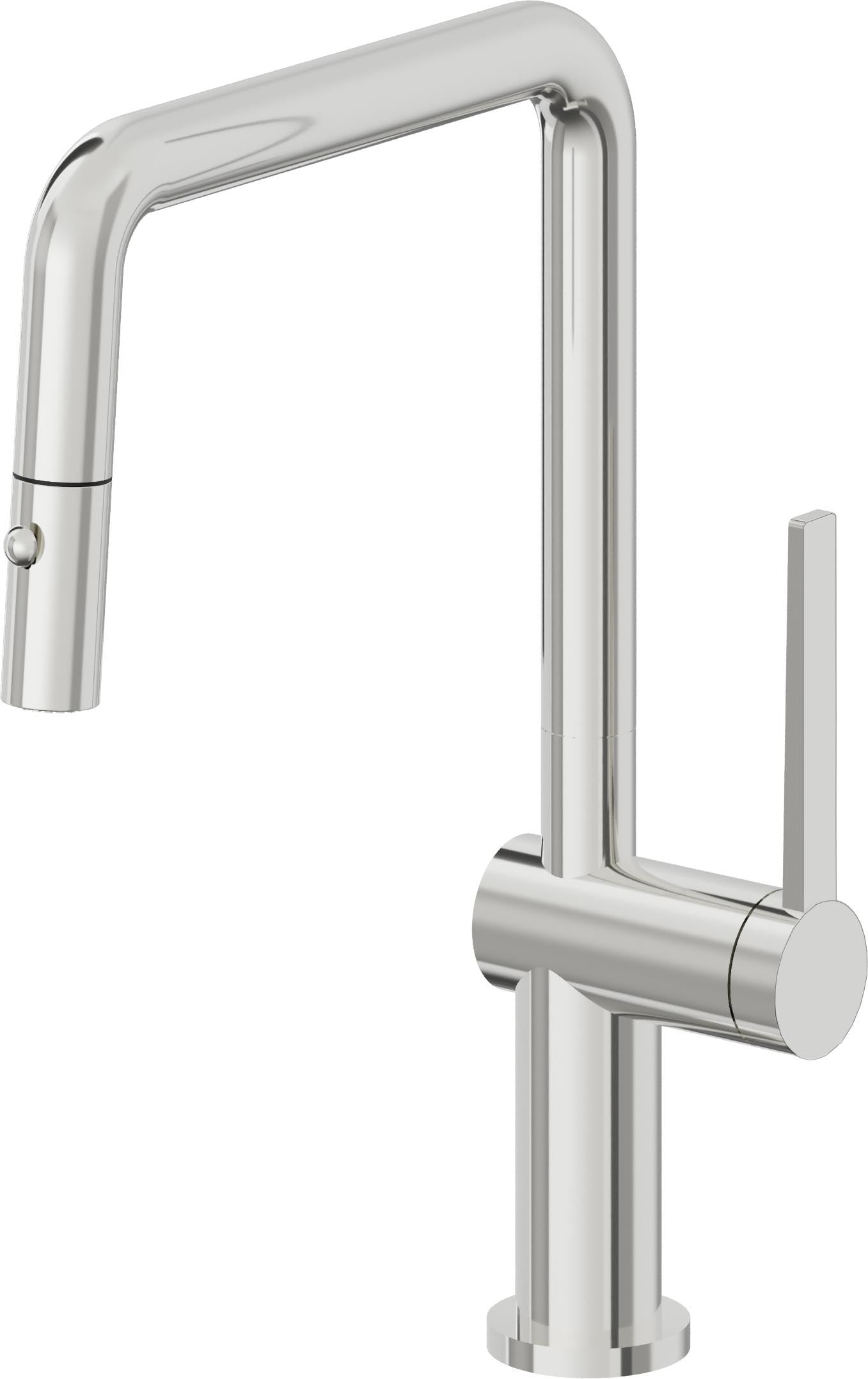 California Faucets La Spezia Llave de Cocina Extraible Contemporanea con Rociador de Boton - Pico Cuadruple - Cromo Pulido