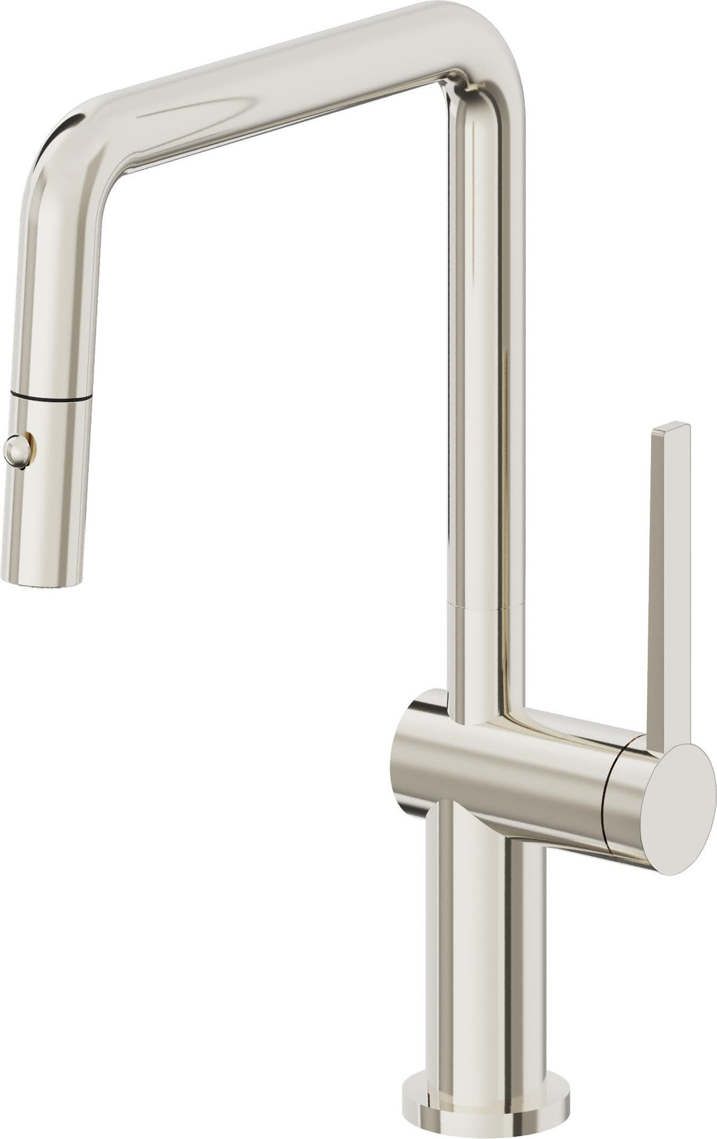 California Faucets La Spezia Llave de Cocina Extraible Contemporanea con Rociador de Boton - Pico Cuadruple - Níquel Pulido
