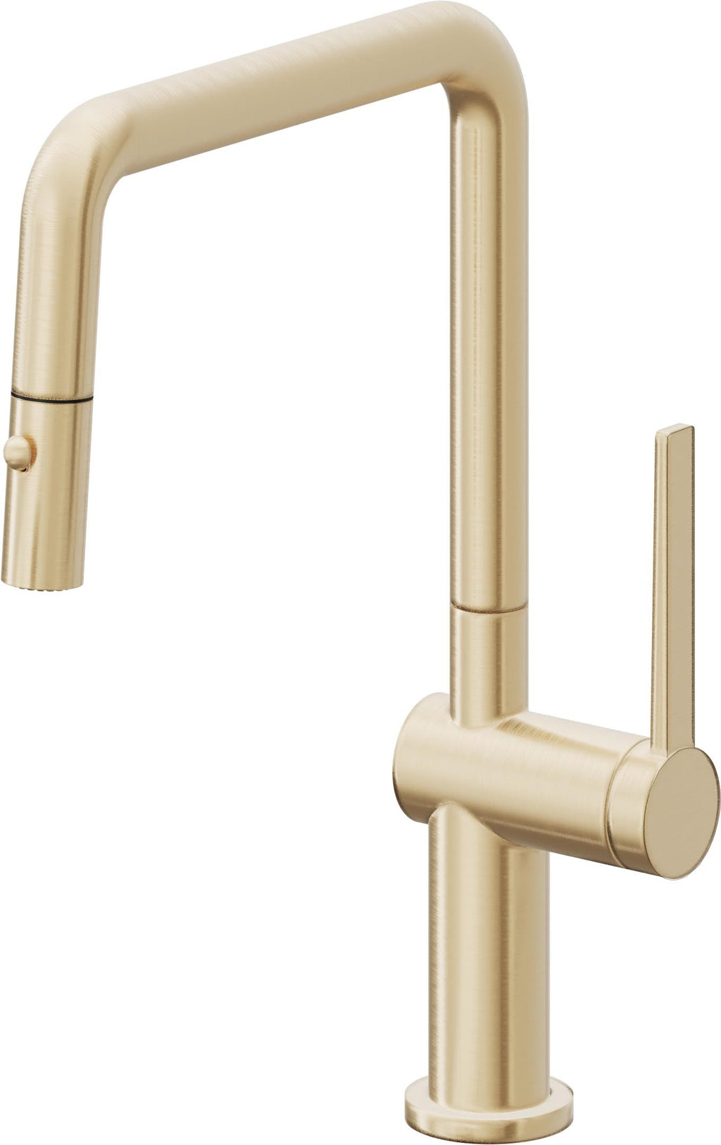 California Faucets La Spezia Llave de Cocina Extraible Contemporanea con Rociador de Boton - Pico Cuadruple - Latón Satinado