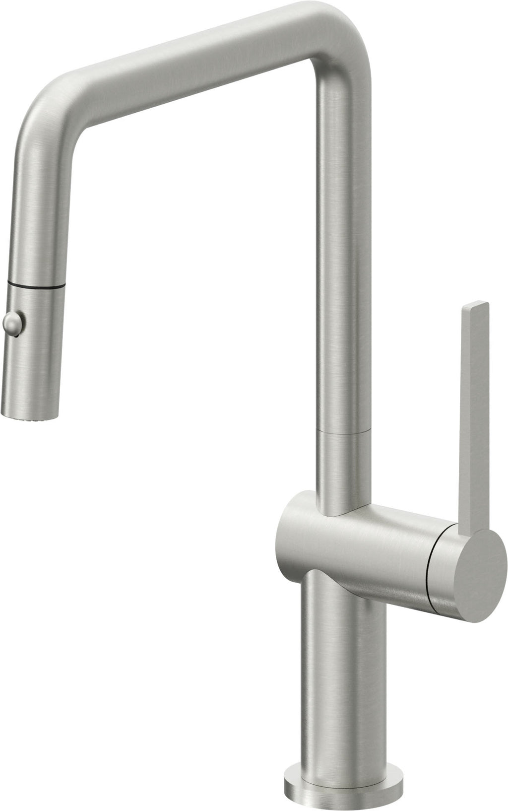 California Faucets La Spezia Llave de Cocina Extraible Contemporanea con Rociador de Boton - Pico Cuadruple - Cromo Satinado