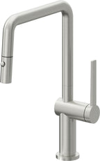 California Faucets La Spezia Llave de Cocina Extraible Contemporanea con Rociador de Boton - Pico Cuadruple - Cromo Satinado
