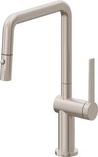 California Faucets La Spezia Llave de Cocina Extraible Contemporanea con Rociador de Boton - Pico Cuadruple - Níquel Satinado
