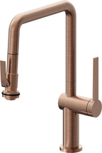 California Faucets La Spezia Llave de Cocina Extraible Contemporanea con Rociador de Apretar - Pico Cuadruple - Cobre Antiguo Mate