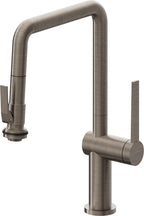 California Faucets La Spezia Llave de Cocina Extraible Contemporanea con Rociador de Apretar - Pico Cuadruple - Níquel Antiguo Mate