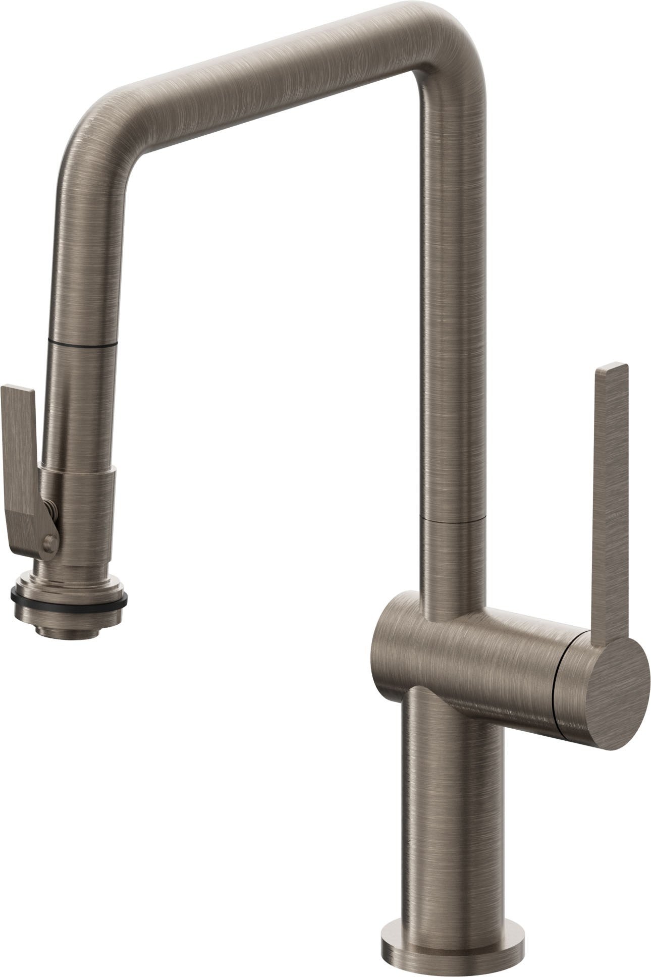 California Faucets La Spezia Llave de Cocina Extraible Contemporanea con Rociador de Apretar - Pico Cuadruple - Níquel Antiguo Mate