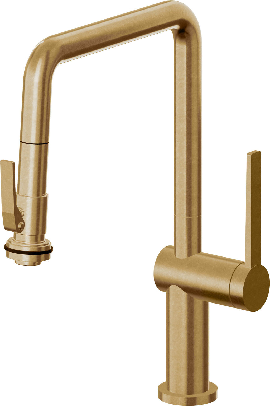 California Faucets La Spezia Llave de Cocina Extraible Contemporanea con Rociador de Apretar - Pico Cuadruple - Latón Bruñido