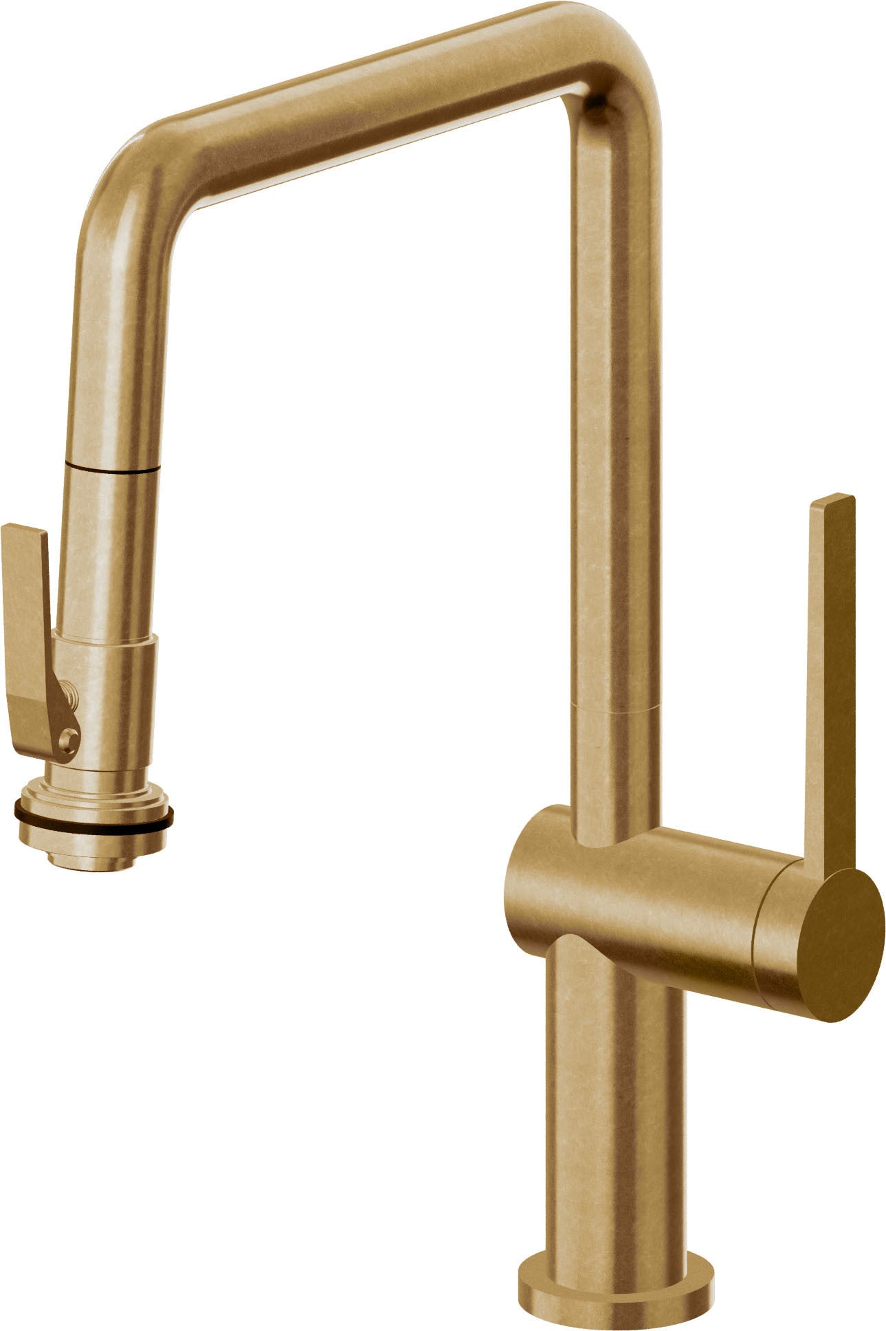 California Faucets La Spezia Llave de Cocina Extraible Contemporanea con Rociador de Apretar - Pico Cuadruple - Latón Bruñido