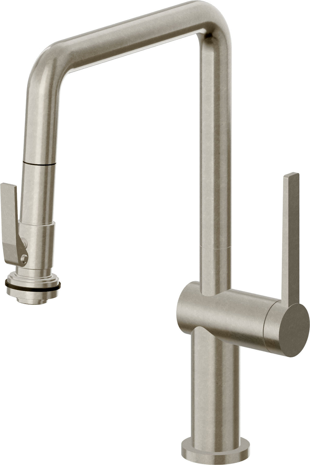 California Faucets La Spezia Llave de Cocina Extraible Contemporanea con Rociador de Apretar - Pico Cuadruple - Níquel Bruñido