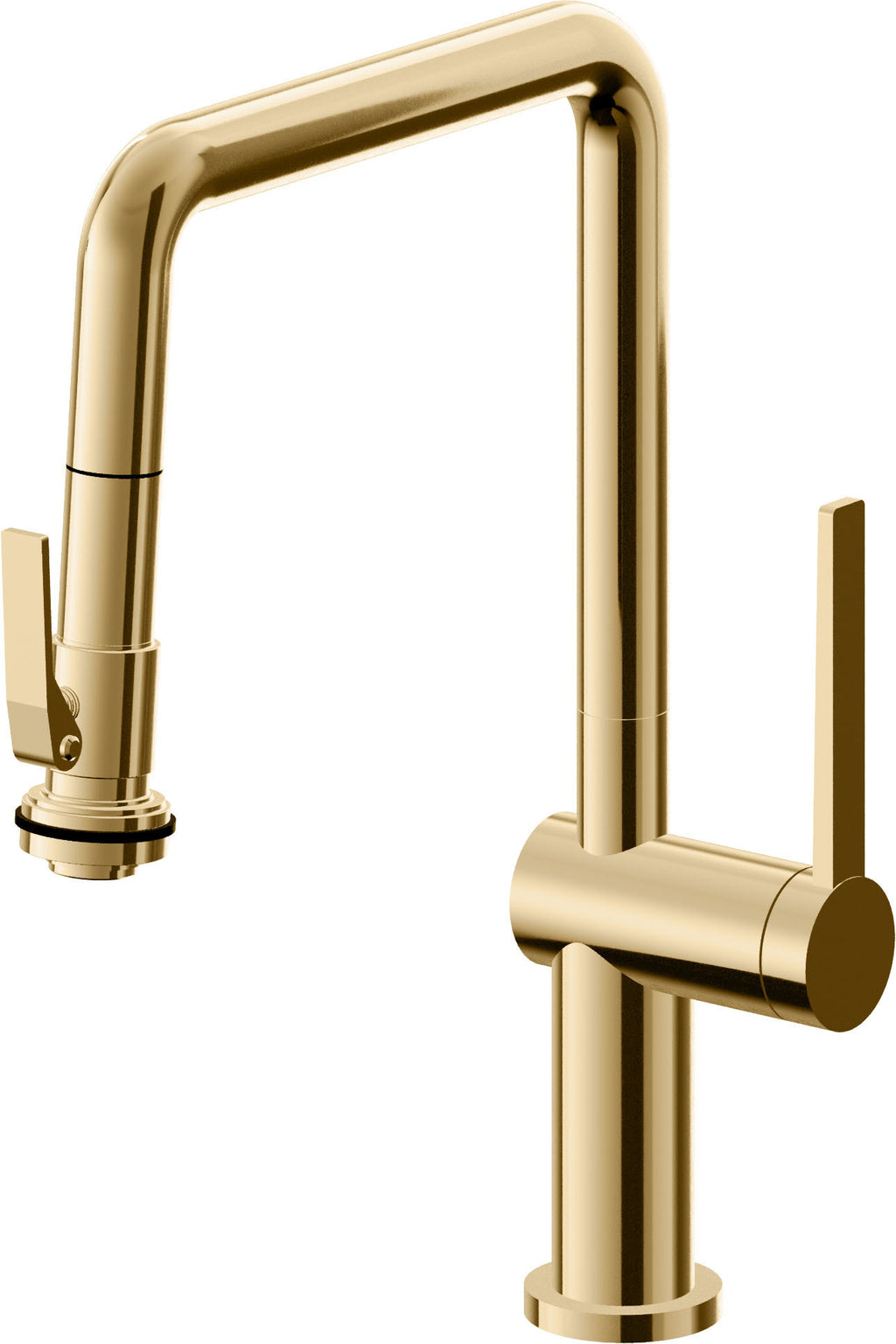 California Faucets La Spezia Llave de Cocina Extraible Contemporanea con Rociador de Apretar - Pico Cuadruple - Oro Francés