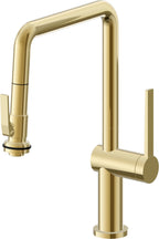 California Faucets La Spezia Llave de Cocina Extraible Contemporanea con Rociador de Apretar - Pico Cuadruple - Oro Pulido de por Vida