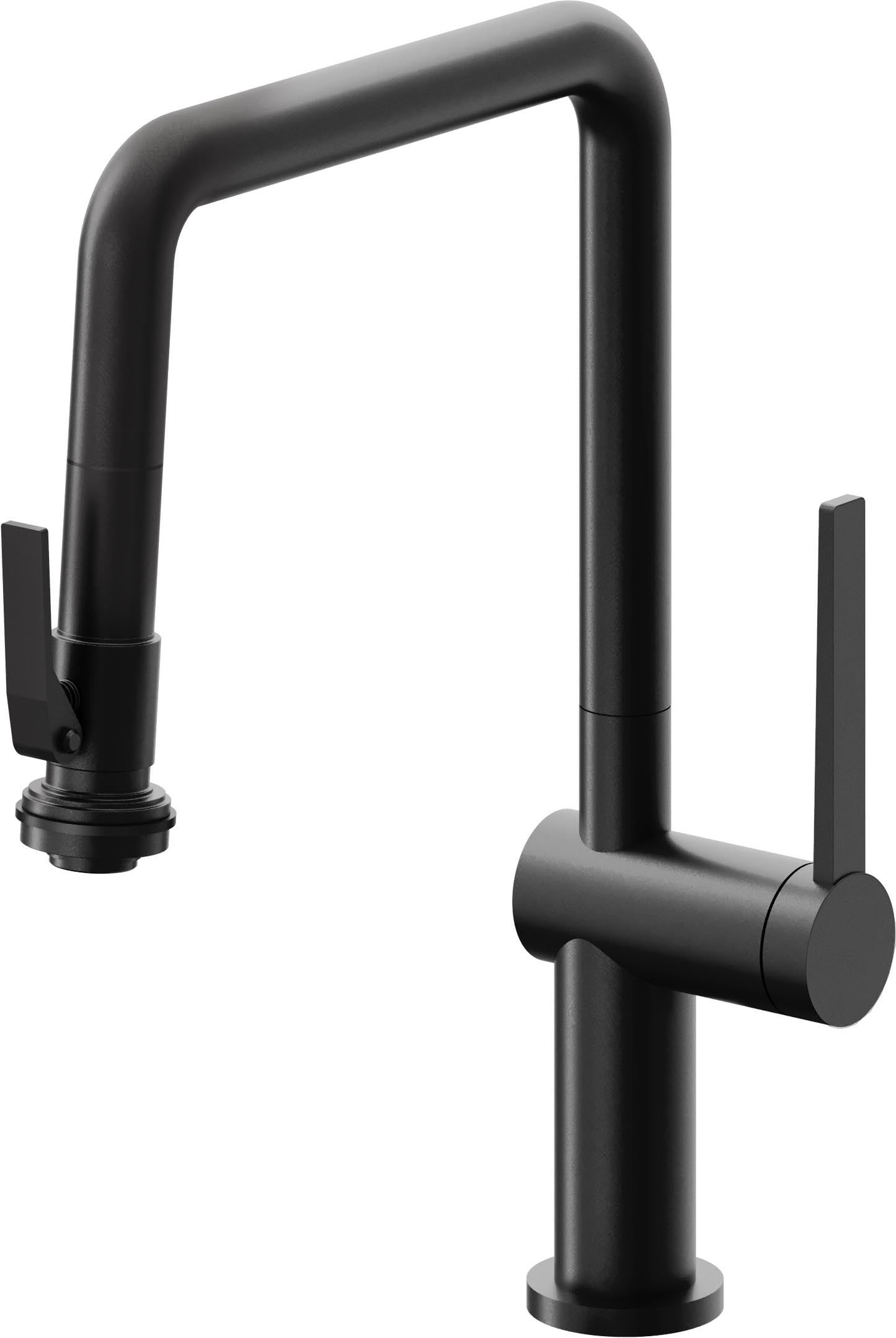 California Faucets La Spezia Llave de Cocina Extraible Contemporanea con Rociador de Apretar - Pico Cuadruple - Negro Mate