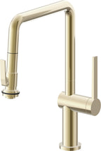 California Faucets La Spezia Llave de Cocina Extraible Contemporanea con Rociador de Apretar - Pico Cuadruple - Latón Pulido
