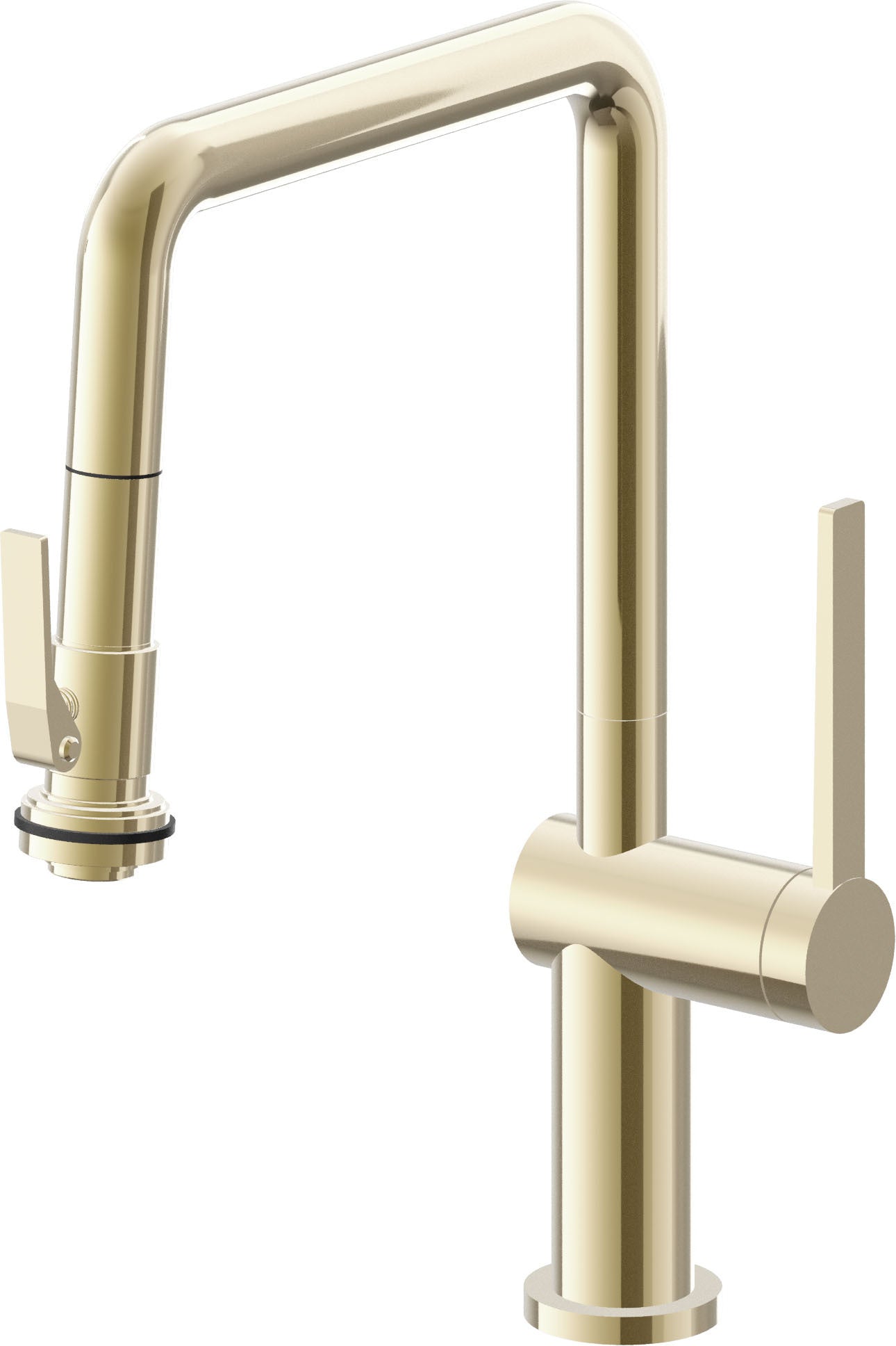 California Faucets La Spezia Llave de Cocina Extraible Contemporanea con Rociador de Apretar - Pico Cuadruple - Latón Pulido
