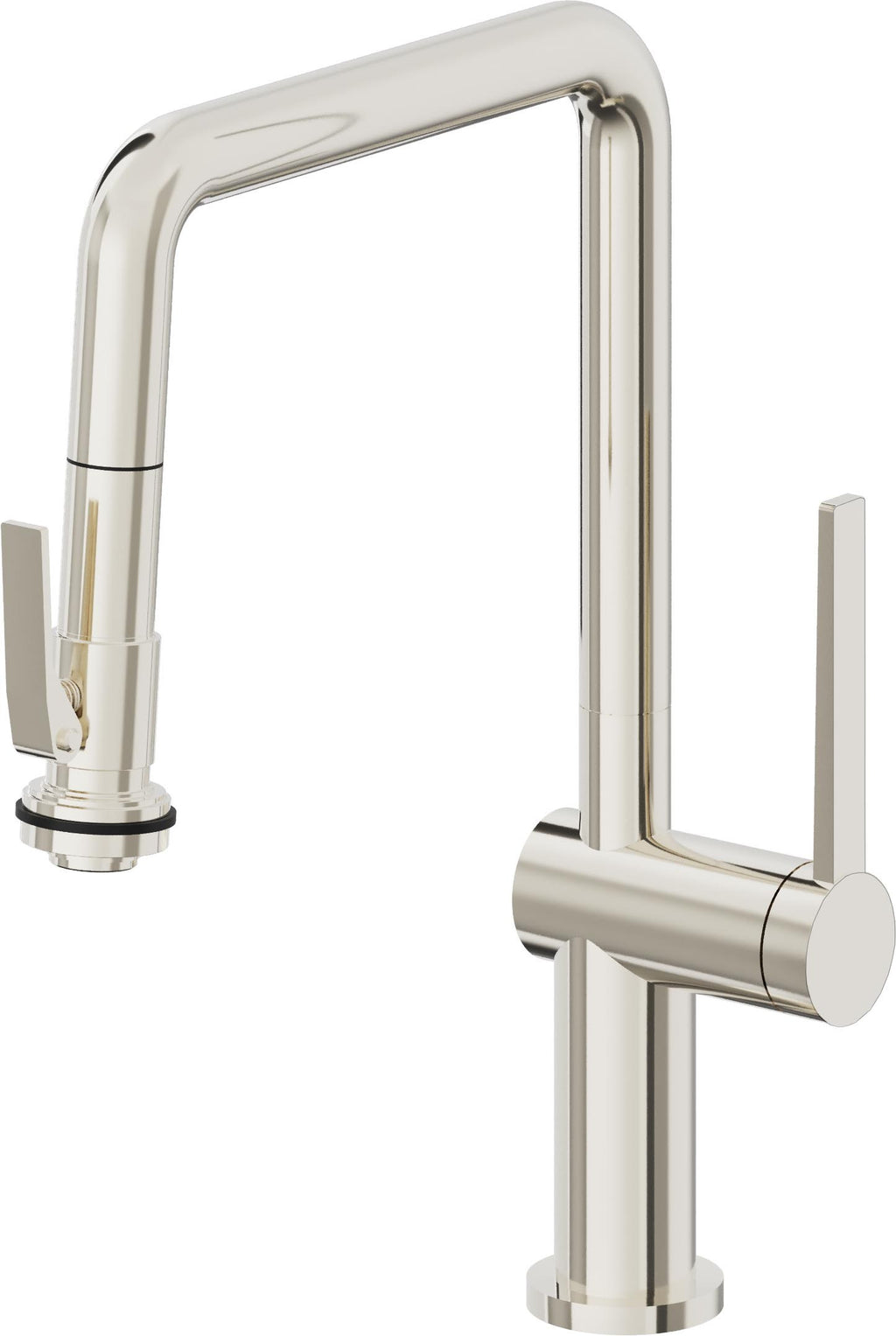 California Faucets La Spezia Llave de Cocina Extraible Contemporanea con Rociador de Apretar - Pico Cuadruple - Níquel Pulido
