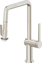 California Faucets La Spezia Llave de Cocina Extraible Contemporanea con Rociador de Apretar - Pico Cuadruple - Níquel Pulido