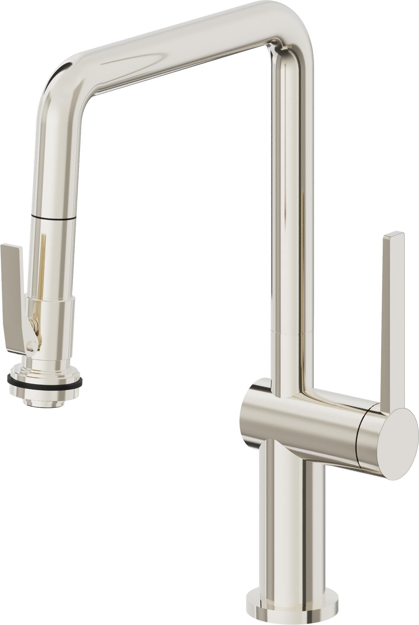 California Faucets La Spezia Llave de Cocina Extraible Contemporanea con Rociador de Apretar - Pico Cuadruple - Níquel Pulido