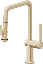 California Faucets La Spezia Llave de Cocina Extraible Contemporanea con Rociador de Apretar - Pico Cuadruple - Latón Satinado