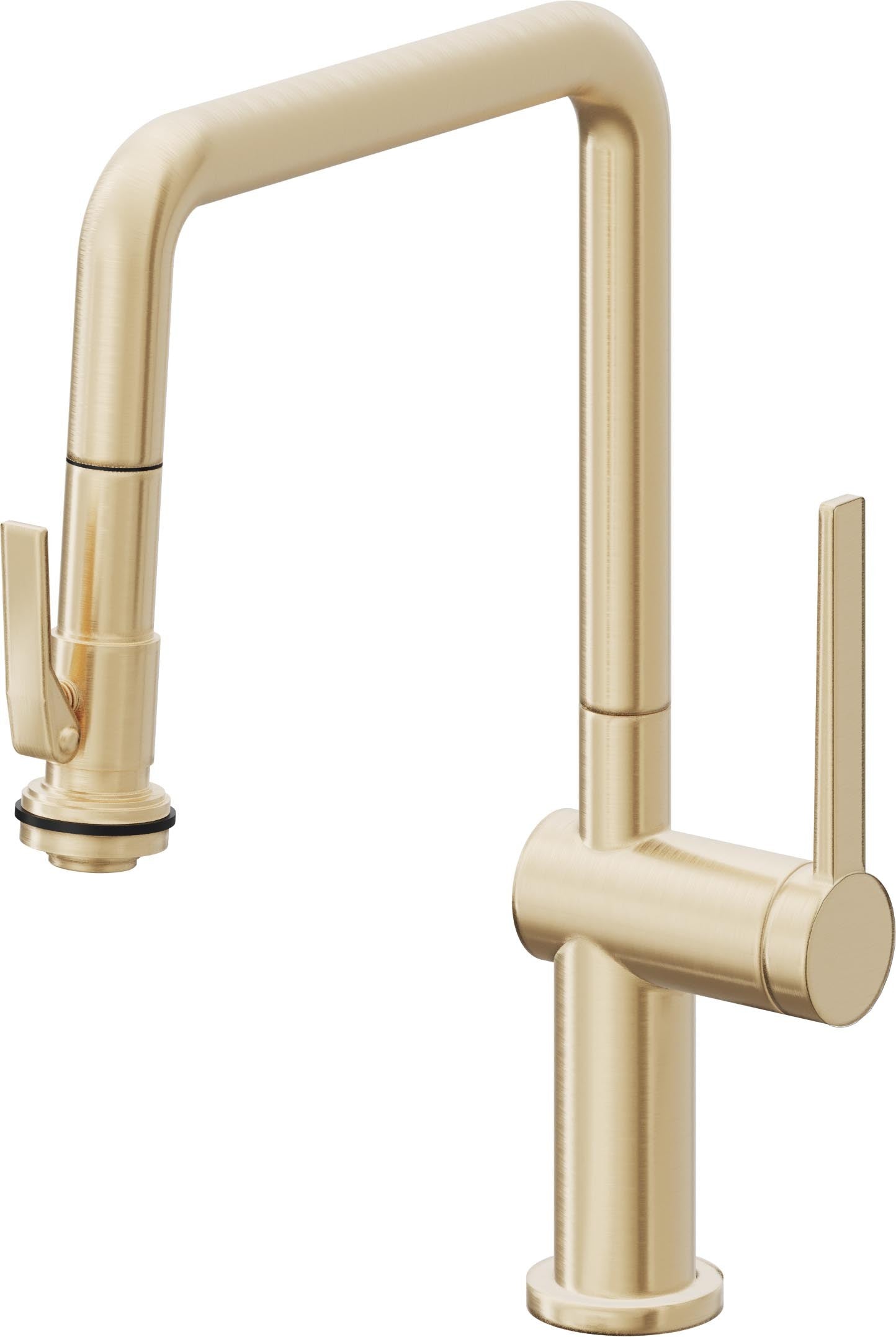 California Faucets La Spezia Llave de Cocina Extraible Contemporanea con Rociador de Apretar - Pico Cuadruple - Latón Satinado