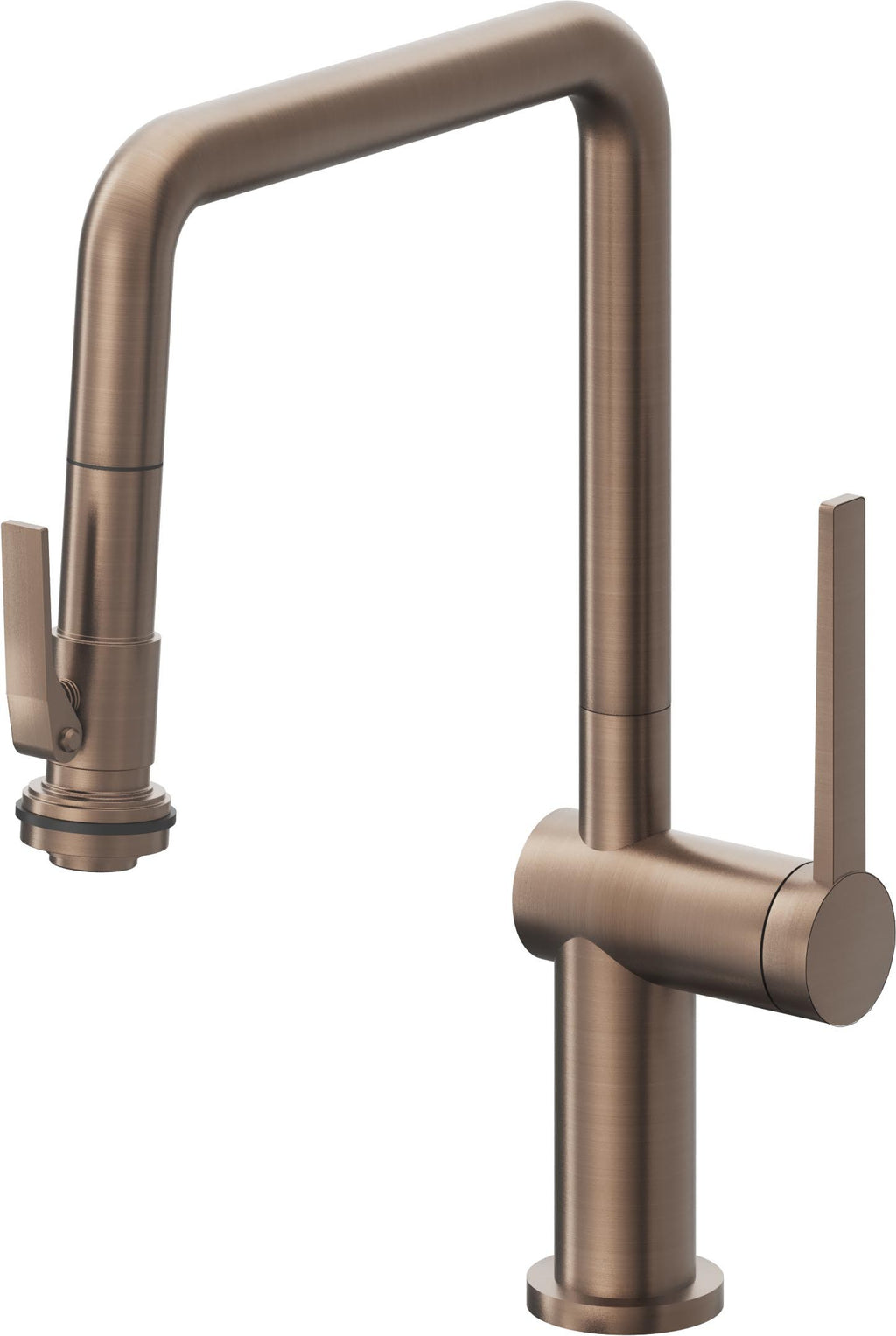 California Faucets La Spezia Llave de Cocina Extraible Contemporanea con Rociador de Apretar - Pico Cuadruple - Bronce Satinado