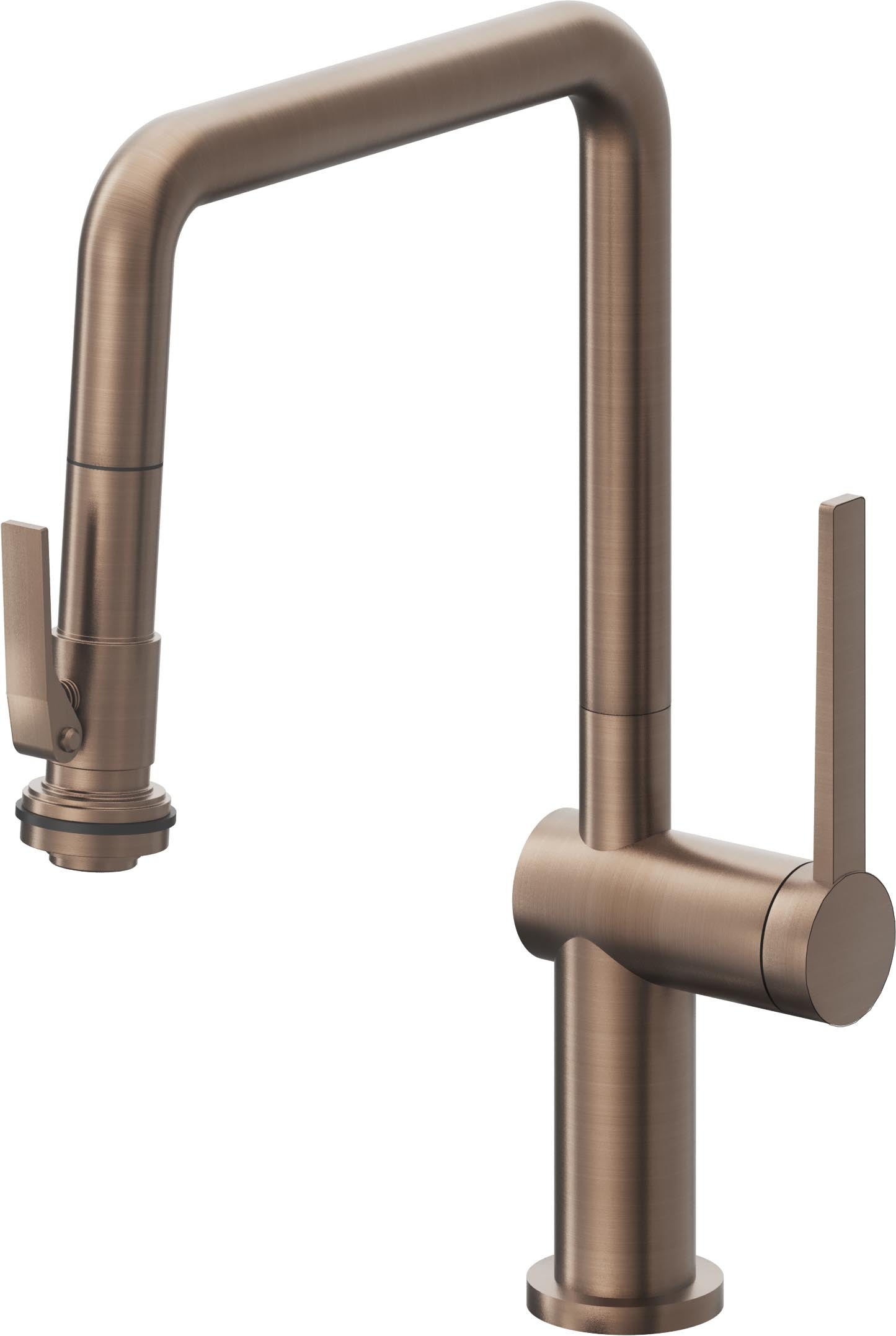 California Faucets La Spezia Llave de Cocina Extraible Contemporanea con Rociador de Apretar - Pico Cuadruple - Bronce Satinado