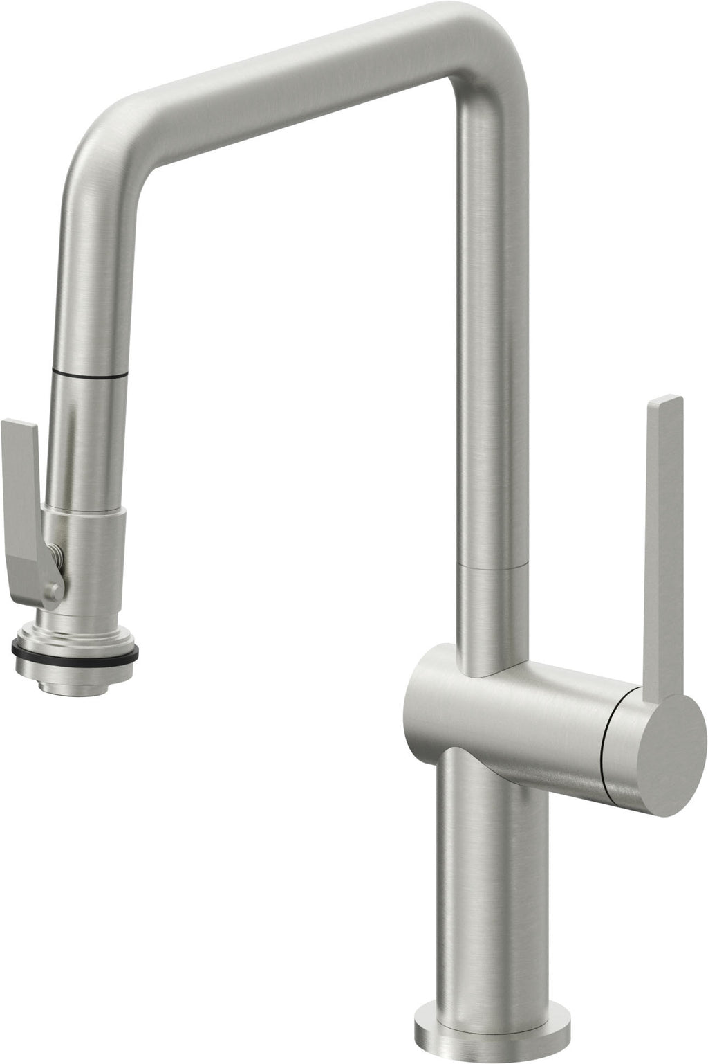 California Faucets La Spezia Llave de Cocina Extraible Contemporanea con Rociador de Apretar - Pico Cuadruple - Cromo Satinado