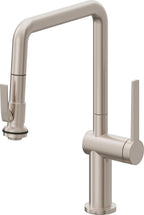 California Faucets La Spezia Llave de Cocina Extraible Contemporanea con Rociador de Apretar - Pico Cuadruple - Níquel Satinado