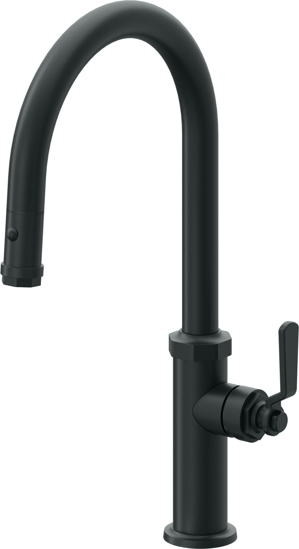 California Faucets Descanso Works Llave de Cocina Extraible Industrial con Rociador de Boton - Pico Alto en Arco - Carbón