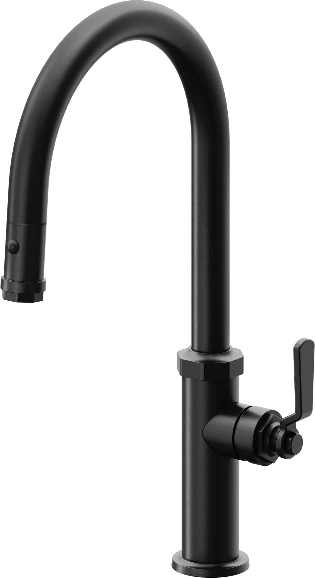 California Faucets Descanso Works Llave de Cocina Extraible Industrial con Rociador de Boton - Pico Alto en Arco - Negro Mate