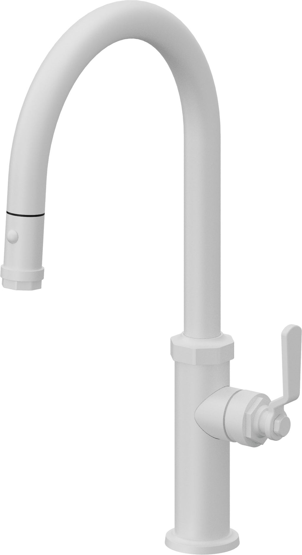 California Faucets Descanso Works Llave de Cocina Extraible Industrial con Rociador de Boton - Pico Alto en Arco - Blanco Mate