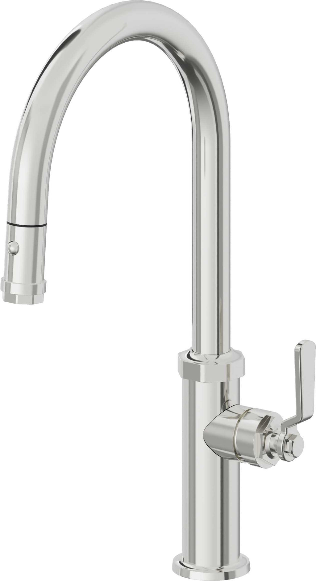 California Faucets Descanso Works Llave de Cocina Extraible Industrial con Rociador de Boton - Pico Alto en Arco - Cromo Pulido
