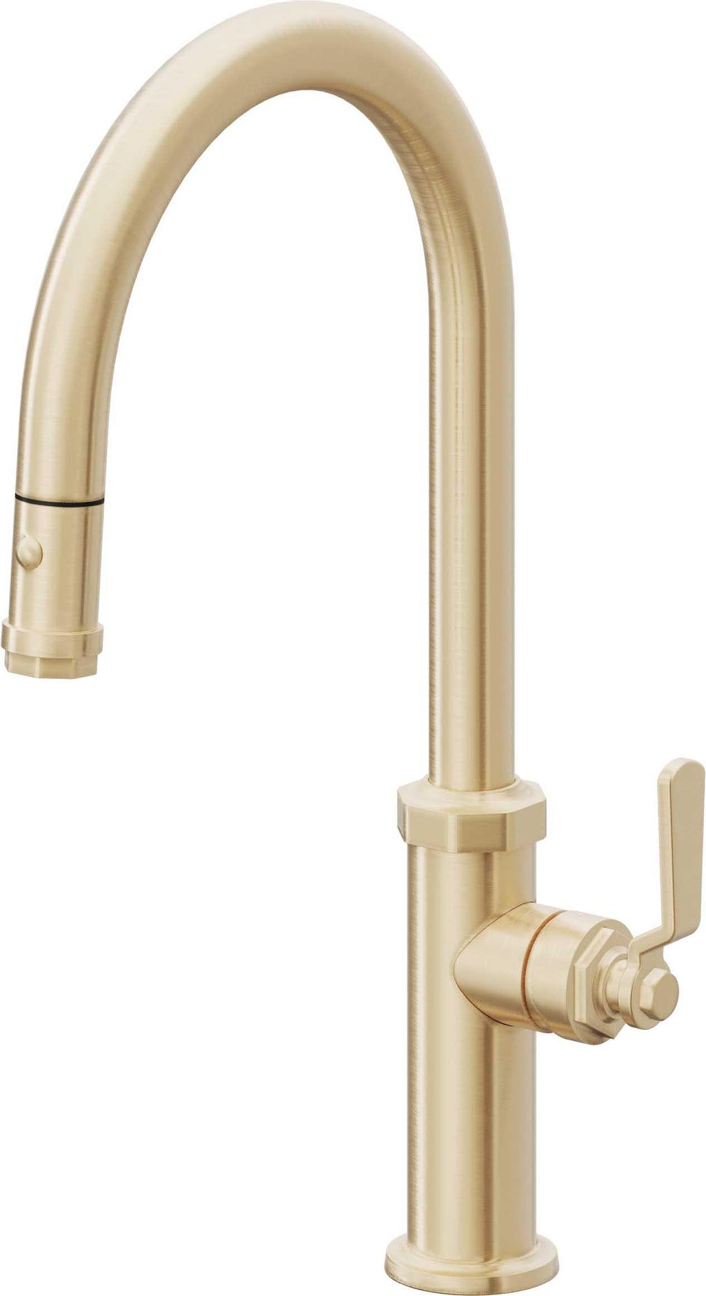 California Faucets Descanso Works Llave de Cocina Extraible Industrial con Rociador de Boton - Pico Alto en Arco - Latón Satinado