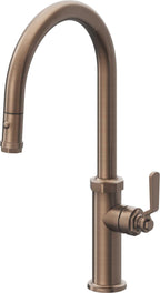 California Faucets Descanso Works Llave de Cocina Extraible Industrial con Rociador de Boton - Pico Alto en Arco - Bronce Satinado