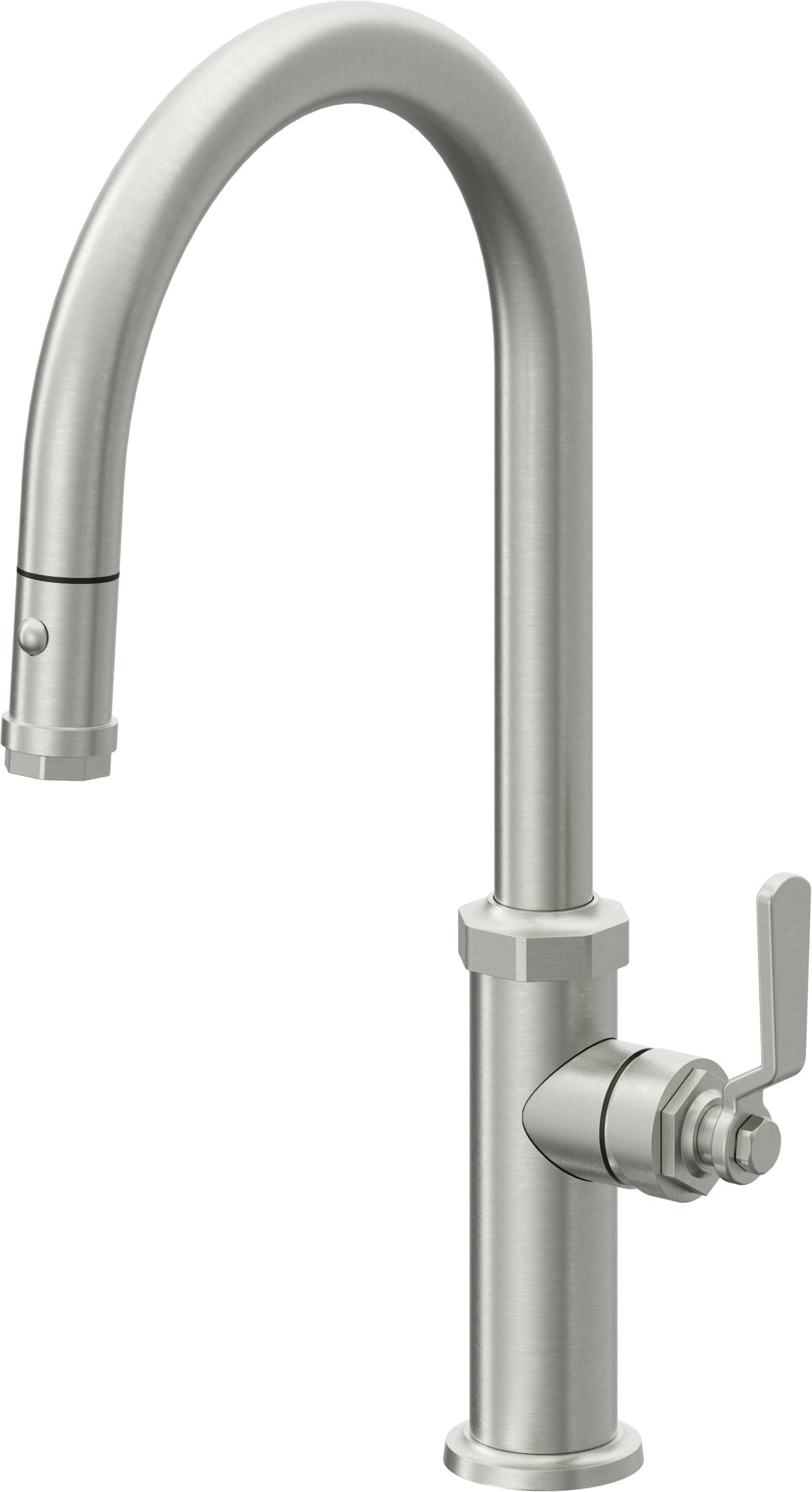 California Faucets Descanso Works Llave de Cocina Extraible Industrial con Rociador de Boton - Pico Alto en Arco - Cromo Satinado