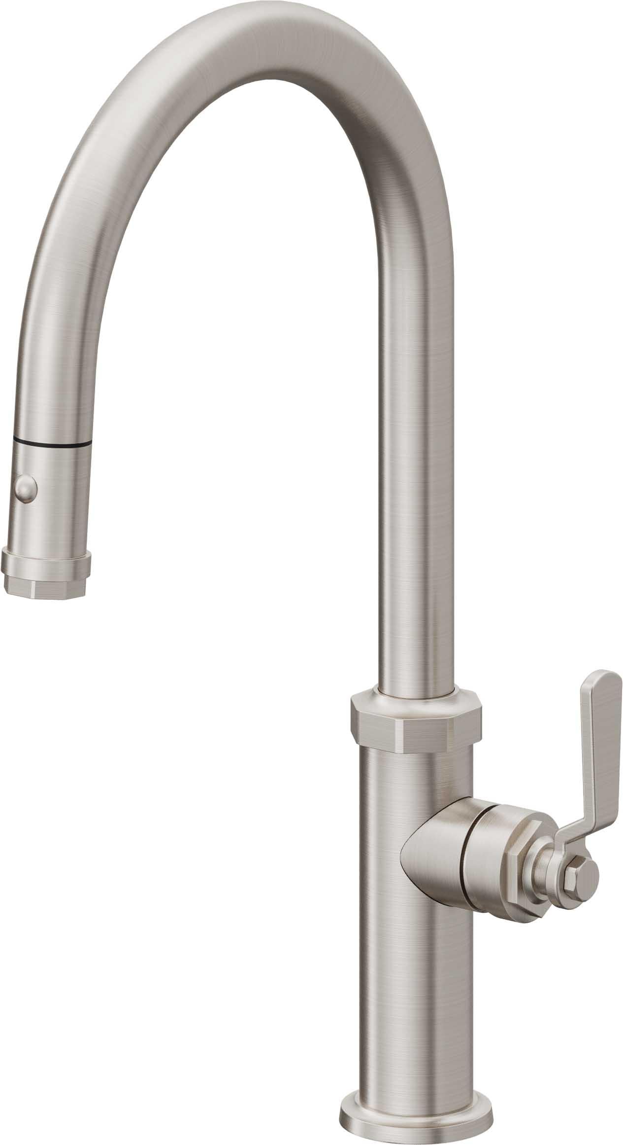 California Faucets Descanso Works Llave de Cocina Extraible Industrial con Rociador de Boton - Pico Alto en Arco - Acero Inoxidable Ultra