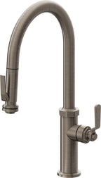 California Faucets Descanso Works Llave de Cocina Extraible Industrial con Rociador de Apretar - Pico Alto en Arco - Níquel Antiguo Mate