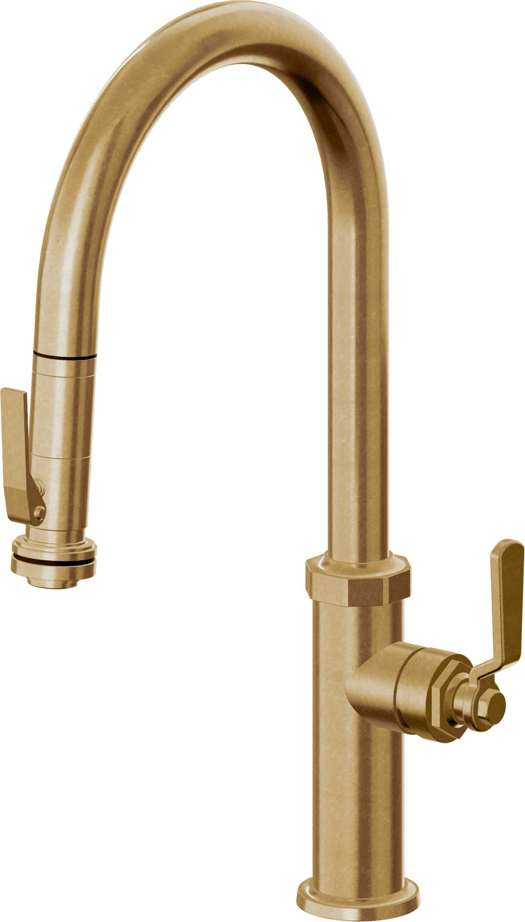 California Faucets Descanso Works Llave de Cocina Extraible Industrial con Rociador de Apretar - Pico Alto en Arco - Latón Bruñido
