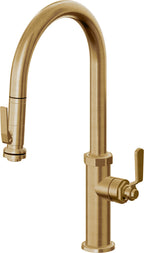 California Faucets Descanso Works Llave de Cocina Extraible Industrial con Rociador de Apretar - Pico Alto en Arco - Latón Bruñido