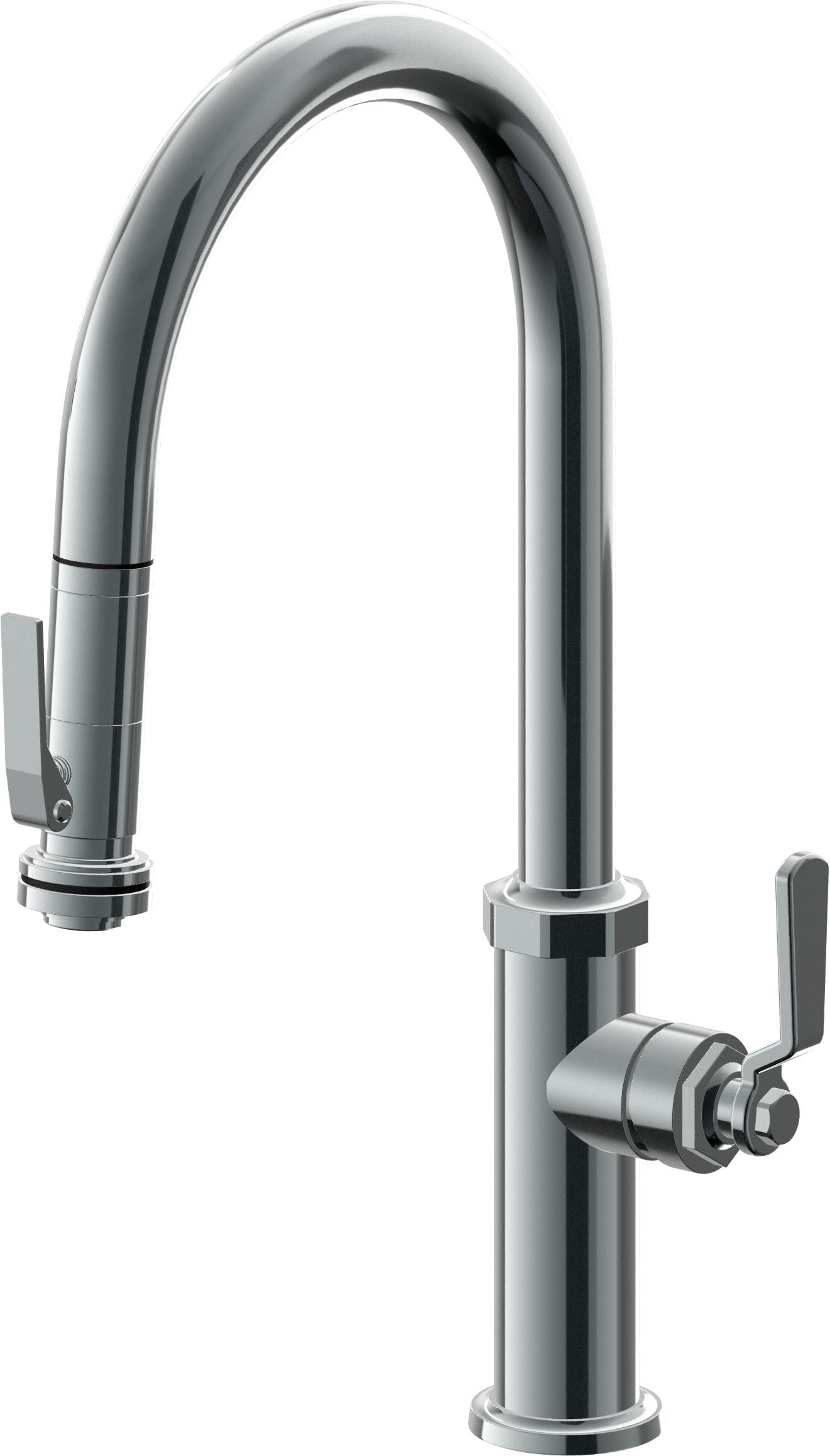 California Faucets Descanso Works Llave de Cocina Extraible Industrial con Rociador de Apretar - Pico Alto en Arco - Níquel Negro