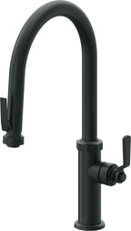 California Faucets Descanso Works Llave de Cocina Extraible Industrial con Rociador de Apretar - Pico Alto en Arco - Carbón