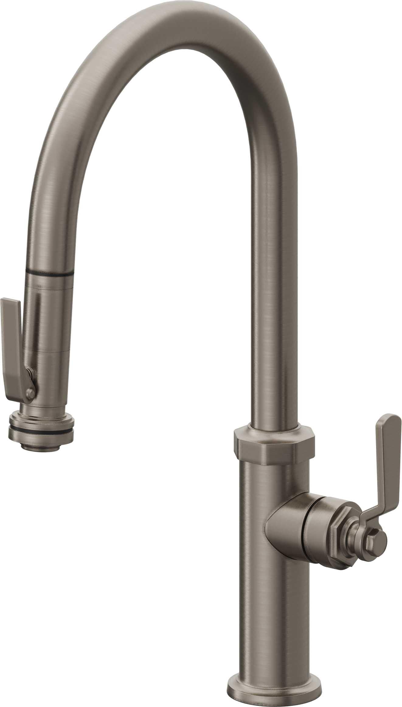 California Faucets Descanso Works Llave de Cocina Extraible Industrial con Rociador de Apretar - Pico Alto en Arco - Grafito