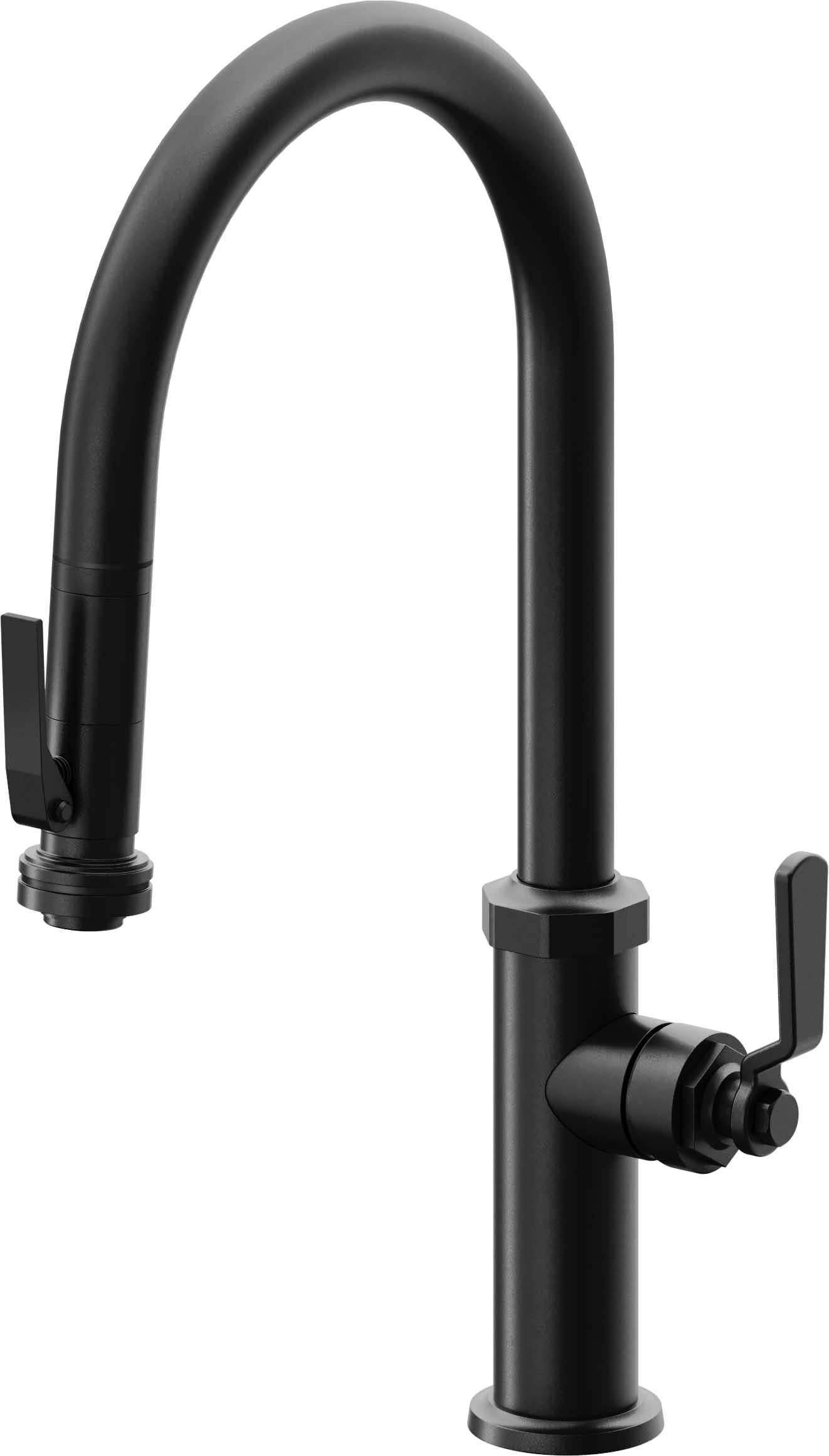 California Faucets Descanso Works Llave de Cocina Extraible Industrial con Rociador de Apretar - Pico Alto en Arco - Negro Mate