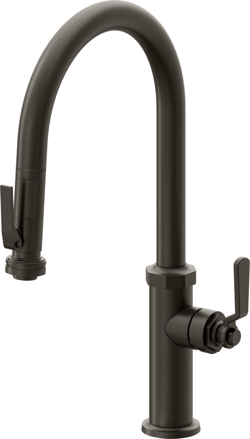 California Faucets Descanso Works Llave de Cocina Extraible Industrial con Rociador de Apretar - Pico Alto en Arco - Bronce Oscuro
