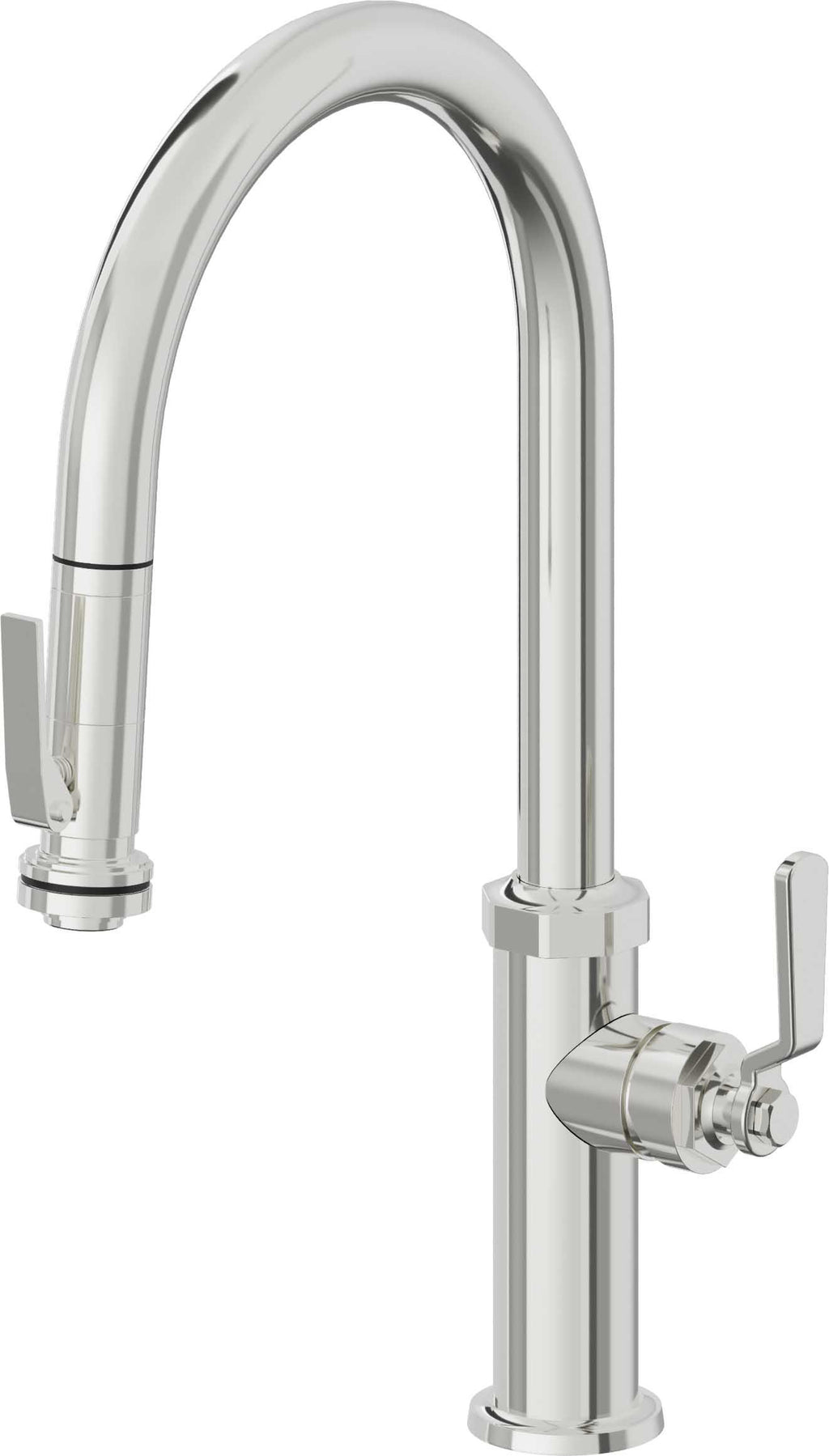 California Faucets Descanso Works Llave de Cocina Extraible Industrial con Rociador de Apretar - Pico Alto en Arco - Cromo Pulido