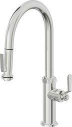 California Faucets Descanso Works Llave de Cocina Extraible Industrial con Rociador de Apretar - Pico Alto en Arco - Cromo Pulido