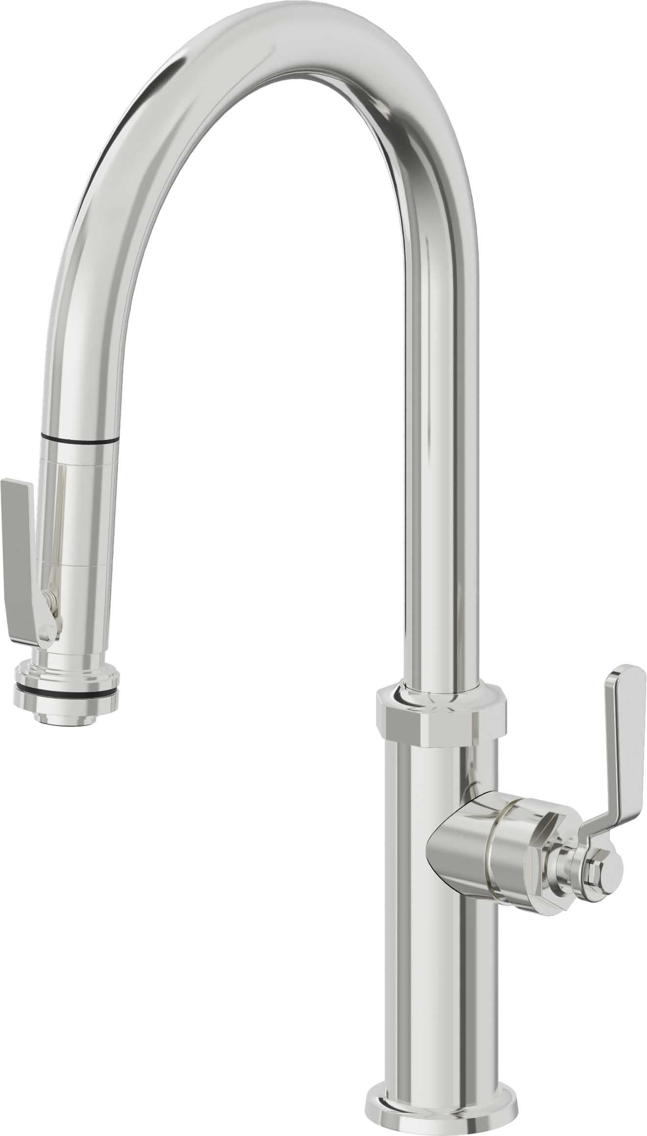California Faucets Descanso Works Llave de Cocina Extraible Industrial con Rociador de Apretar - Pico Alto en Arco - Cromo Pulido